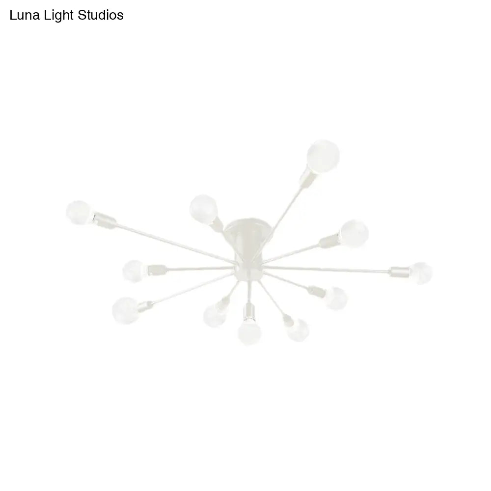 6/8 Head Retro Metal Ceiling Light Fixture - Semi Flush Mount Lighting For Bedroom In Black/White