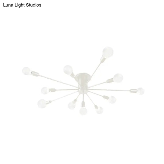 6/8 Head Retro Metal Ceiling Light Fixture - Semi Flush Mount Lighting For Bedroom In Black/White