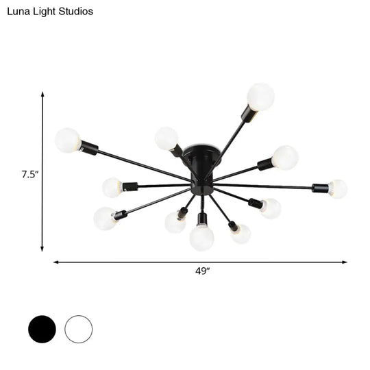 6/8 Head Retro Metal Ceiling Light Fixture - Semi Flush Mount Lighting For Bedroom In Black/White