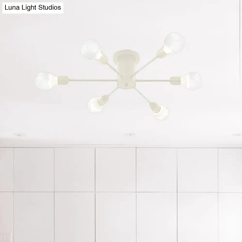 6/8 Head Retro Metal Ceiling Light Fixture - Semi Flush Mount Lighting For Bedroom In Black/White