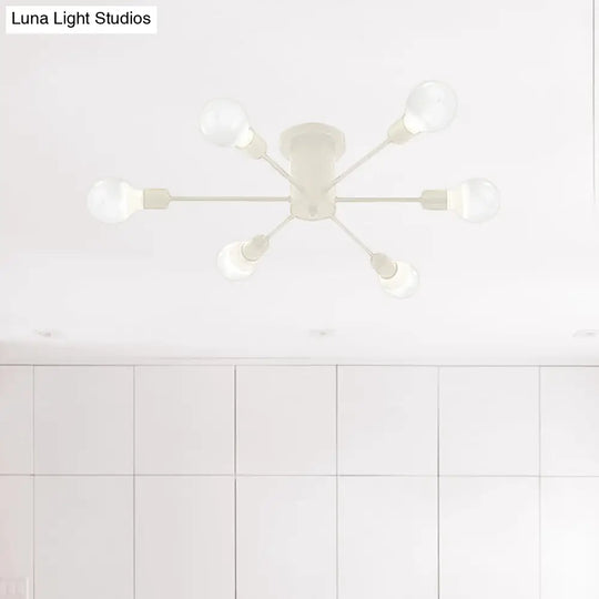6/8 Head Retro Metal Ceiling Light Fixture - Semi Flush Mount Lighting For Bedroom In Black/White