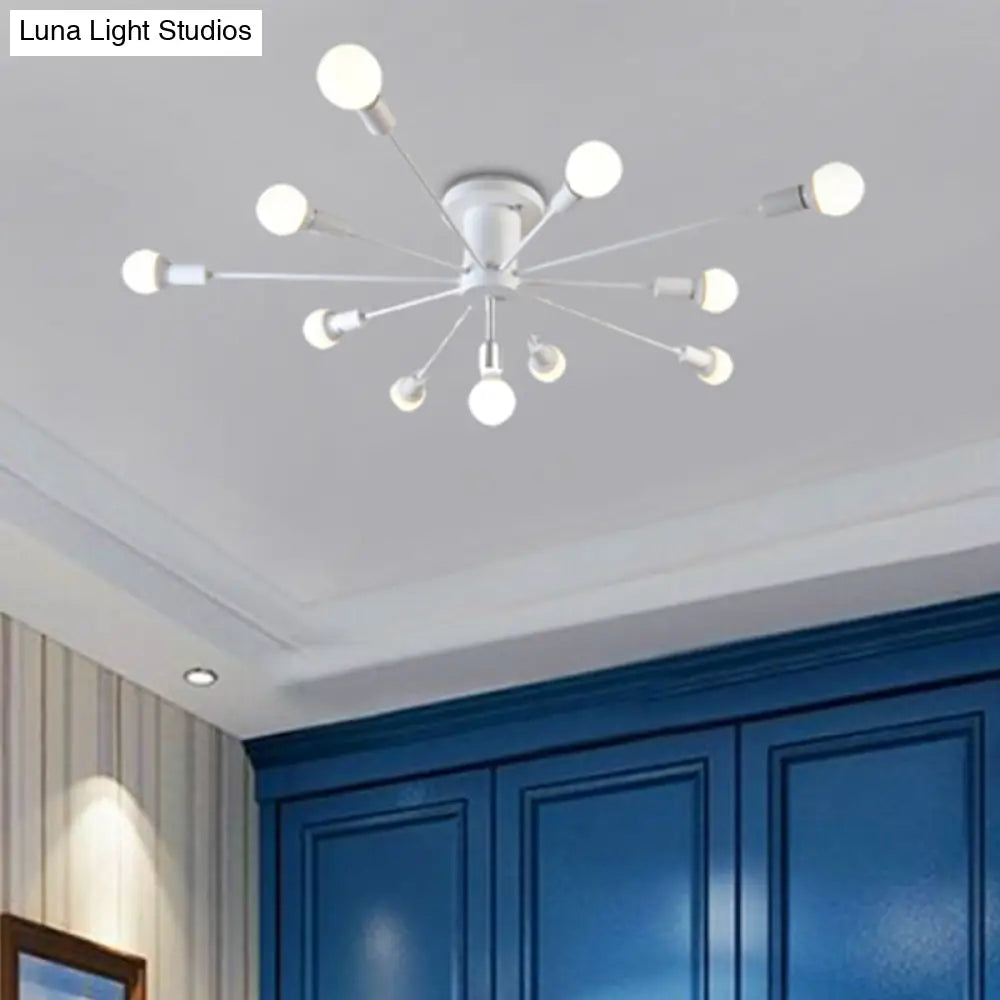 6/8 Head Retro Metal Ceiling Light Fixture - Semi Flush Mount Lighting For Bedroom In Black/White