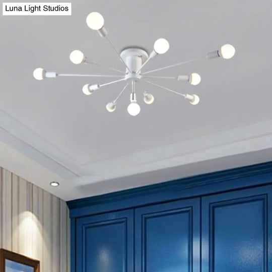 6/8 Head Retro Metal Ceiling Light Fixture - Semi Flush Mount Lighting For Bedroom In Black/White