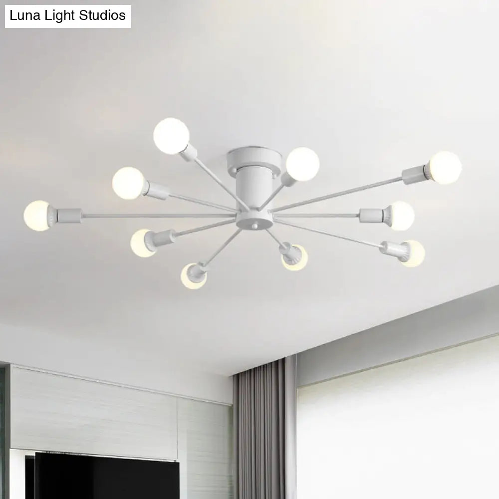 6/8 Head Retro Metal Ceiling Light Fixture - Semi Flush Mount Lighting For Bedroom In Black/White