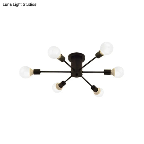 6/8 Head Retro Metal Ceiling Light Fixture - Semi Flush Mount Lighting For Bedroom In Black/White