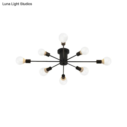 6/8 Head Retro Metal Ceiling Light Fixture - Semi Flush Mount Lighting For Bedroom In Black/White
