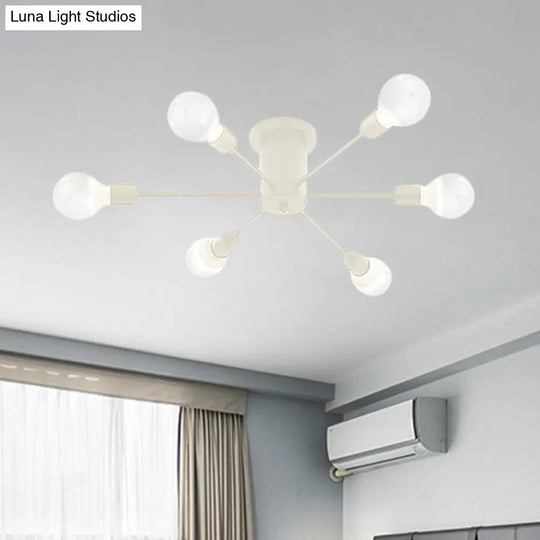 6/8 Head Retro Metal Ceiling Light Fixture - Semi Flush Mount Lighting For Bedroom In Black/White