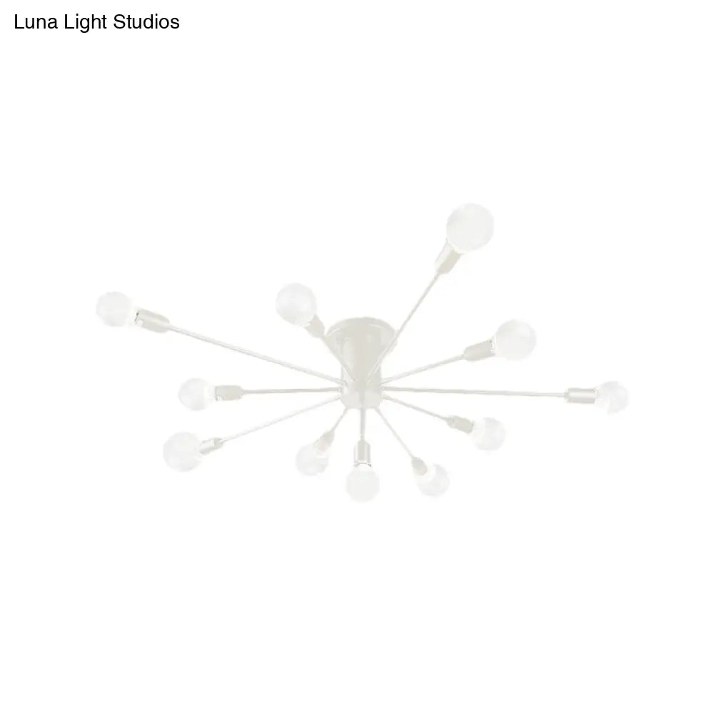 6/8 Head Retro Metal Ceiling Light Fixture - Semi Flush Mount Lighting For Bedroom In Black/White