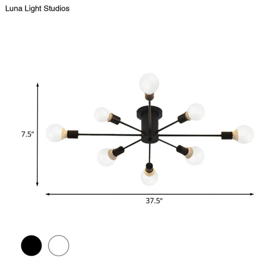 6/8 Head Retro Metal Ceiling Light Fixture - Semi Flush Mount Lighting For Bedroom In Black/White
