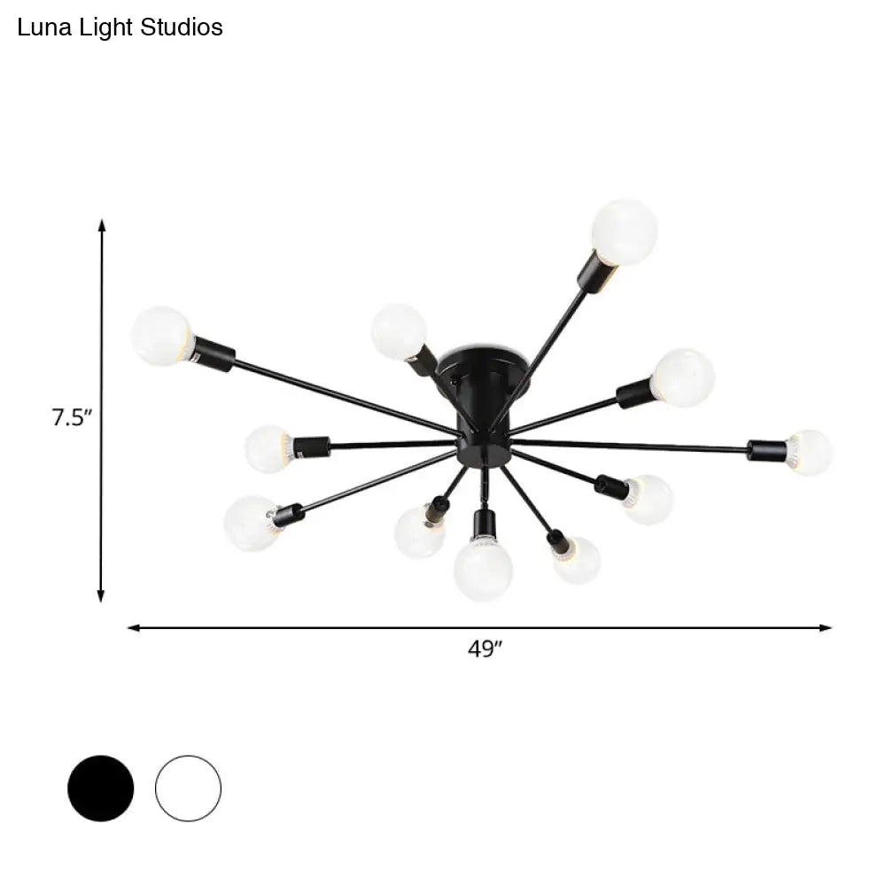 6/8 Head Retro Metal Ceiling Light Fixture - Semi Flush Mount Lighting For Bedroom In Black/White