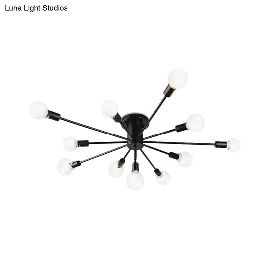 6/8 Head Retro Metal Ceiling Light Fixture - Semi Flush Mount Lighting For Bedroom In Black/White