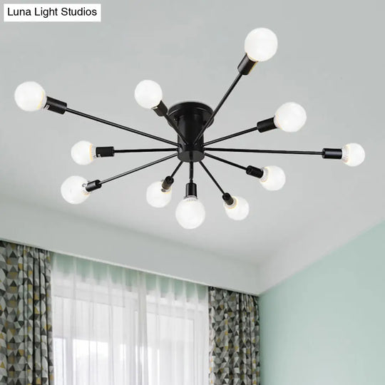 6/8 Head Retro Metal Ceiling Light Fixture - Semi Flush Mount Lighting For Bedroom In Black/White 11