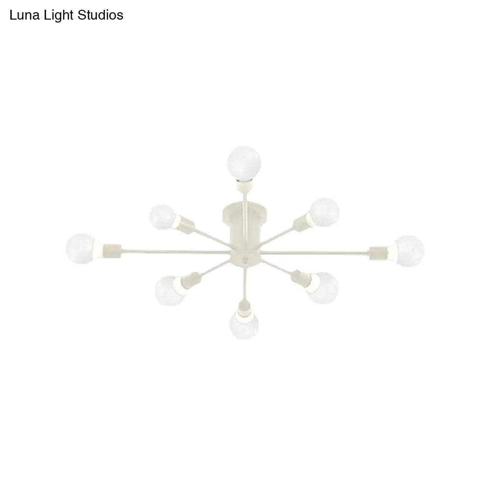 6/8 Head Retro Metal Ceiling Light Fixture - Semi Flush Mount Lighting For Bedroom In Black/White