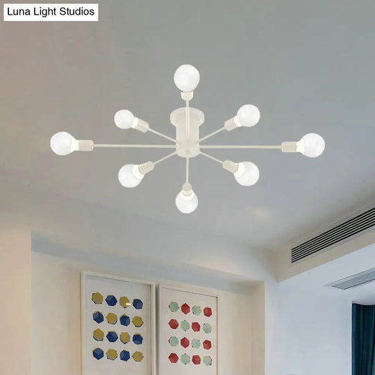 6/8 Head Retro Metal Ceiling Light Fixture - Semi Flush Mount Lighting For Bedroom In Black/White
