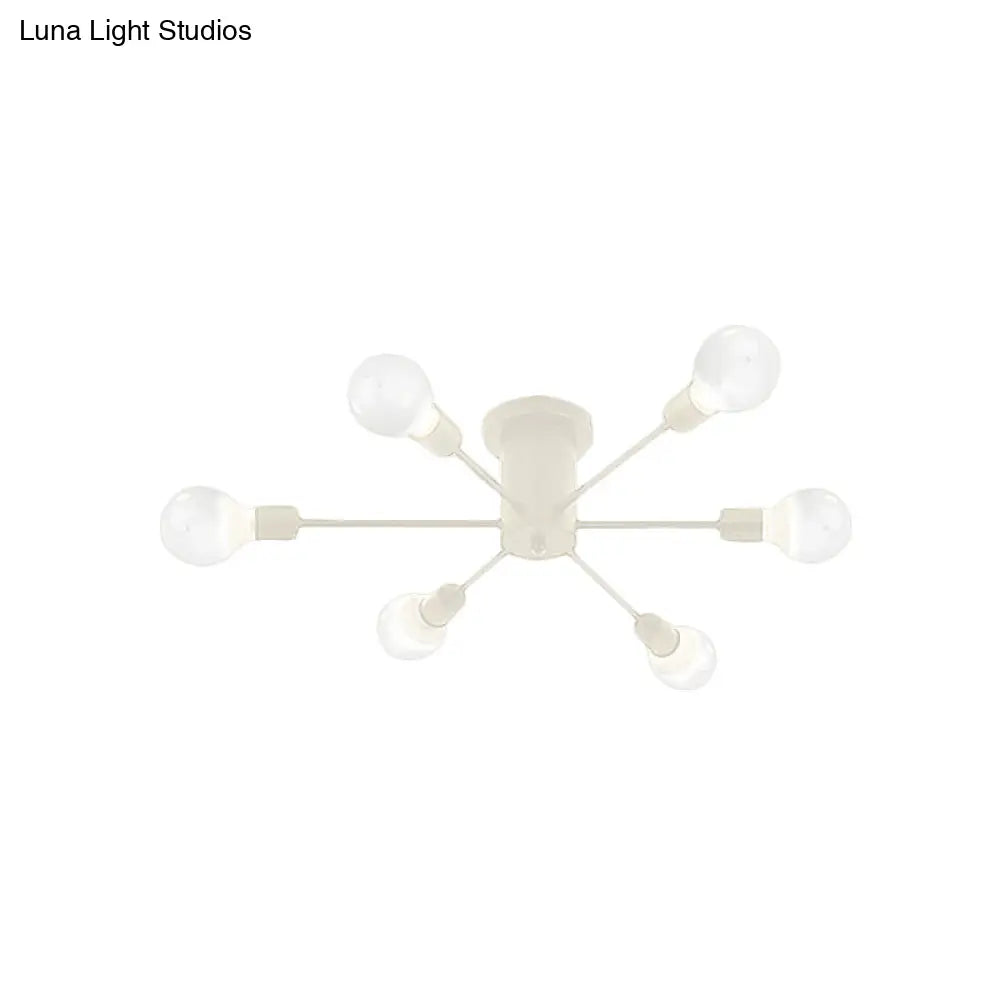 6/8 Head Retro Metal Ceiling Light Fixture - Semi Flush Mount Lighting For Bedroom In Black/White