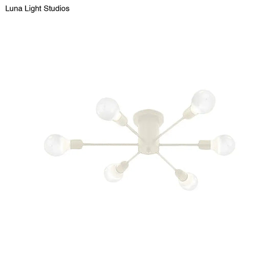 6/8 Head Retro Metal Ceiling Light Fixture - Semi Flush Mount Lighting For Bedroom In Black/White