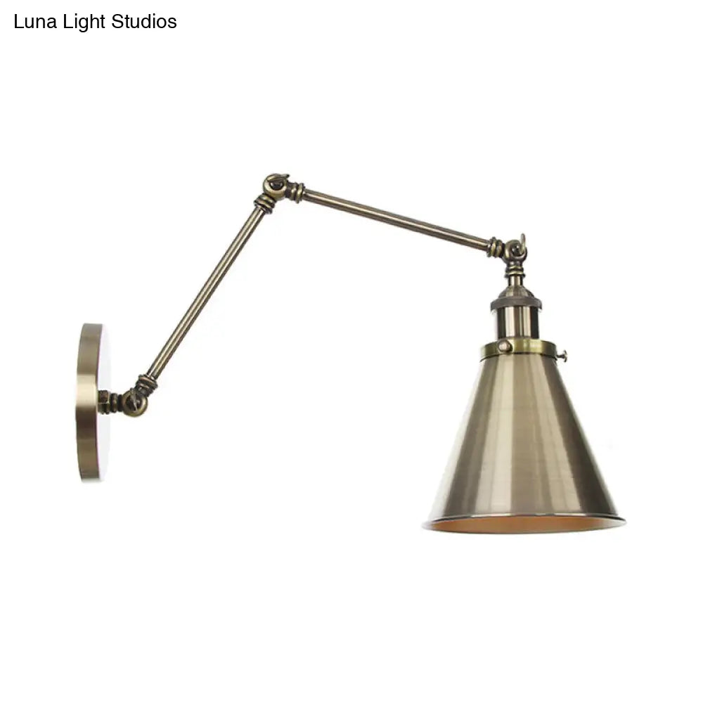 6/8 L 2-Joint Swing Arm Wall Light Industrial Lamp W/ Cone Shade - Bronze/Copper Bronze / 6 A