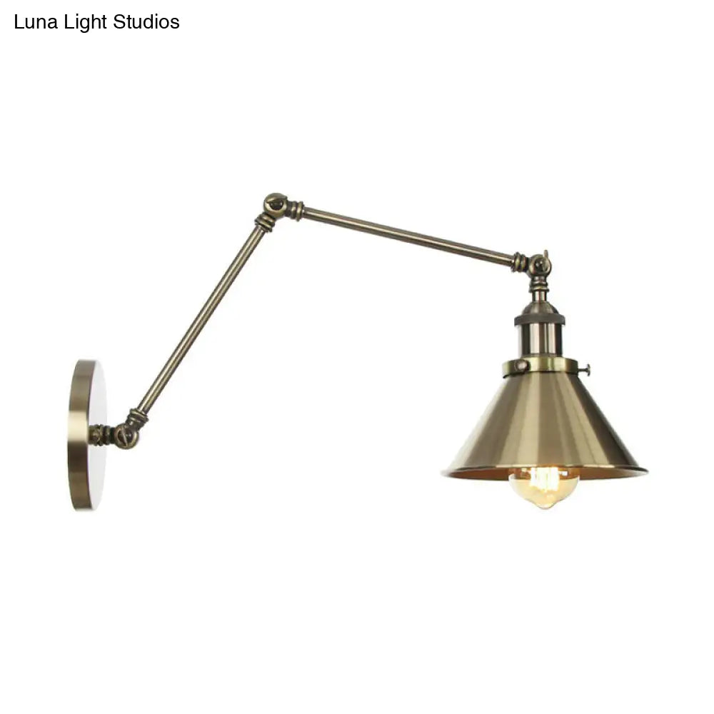 6/8 L 2-Joint Swing Arm Wall Light Industrial Lamp W/ Cone Shade - Bronze/Copper Bronze / 8 B