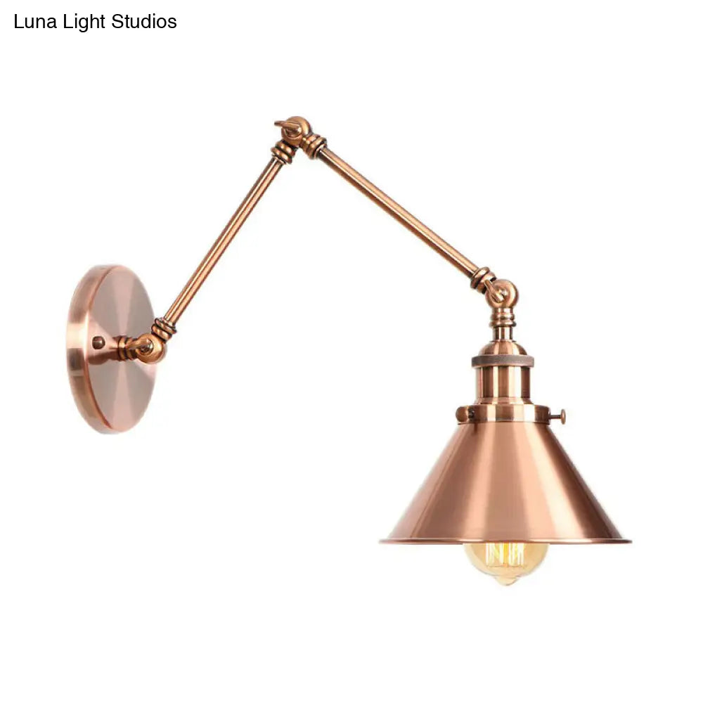 6/8 L 2-Joint Swing Arm Wall Light Industrial Lamp W/ Cone Shade - Bronze/Copper Copper / 6 B