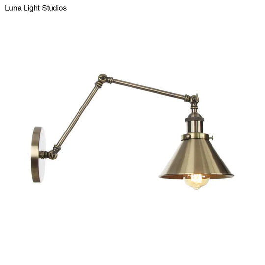 6/8 L 2-Joint Swing Arm Wall Light Industrial Lamp W/ Cone Shade - Bronze/Copper Bronze / 6 B