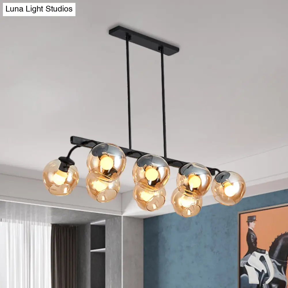 6/8-Light Modern Pendant With Black Orb Shade For Kitchen And Dining Room