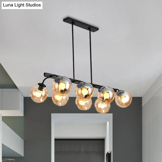 6/8-Light Modern Pendant With Black Orb Shade For Kitchen And Dining Room 8 / Amber