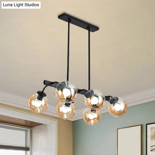 6/8-Light Modern Pendant With Black Orb Shade For Kitchen And Dining Room 6 / Amber