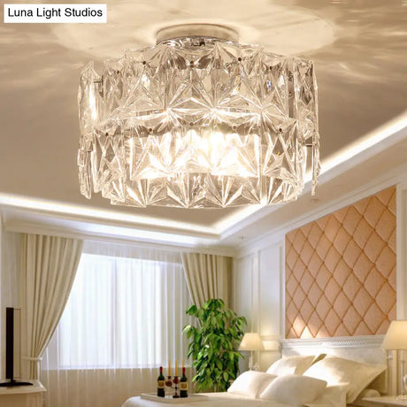 6 - Light Clear Crystal Cubic Ceiling Flush Mount For Bedroom Simplicity