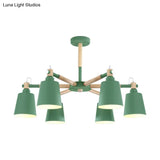 6-Light Macaron Baby Bedroom Chandelier - Metal & Wood Suspension Light