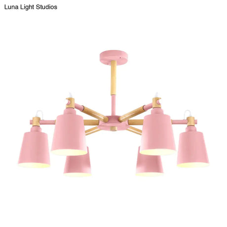 6-Light Macaron Baby Bedroom Chandelier - Metal & Wood Suspension Light
