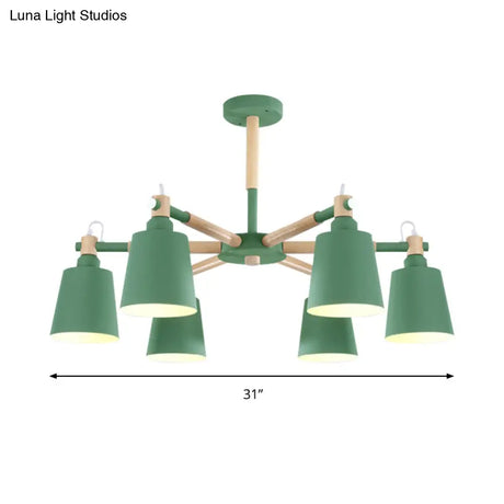 6-Light Macaron Baby Bedroom Chandelier - Metal & Wood Suspension Light