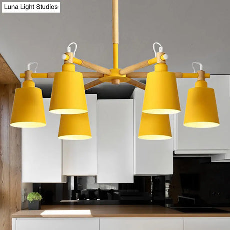 6-Light Macaron Baby Bedroom Chandelier - Metal & Wood Suspension Light