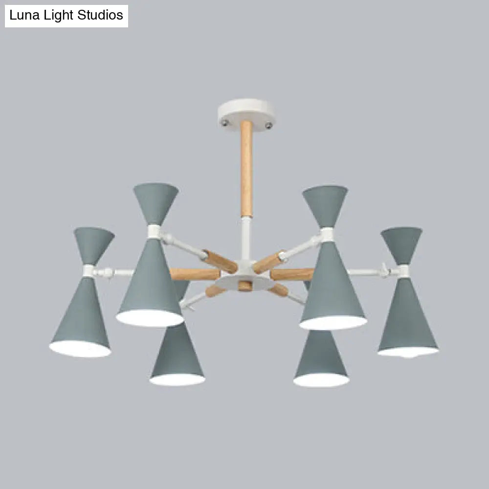 6-Light Scandinavian Hanging Chandelier With Metal Horn Shade For Kids Bedroom