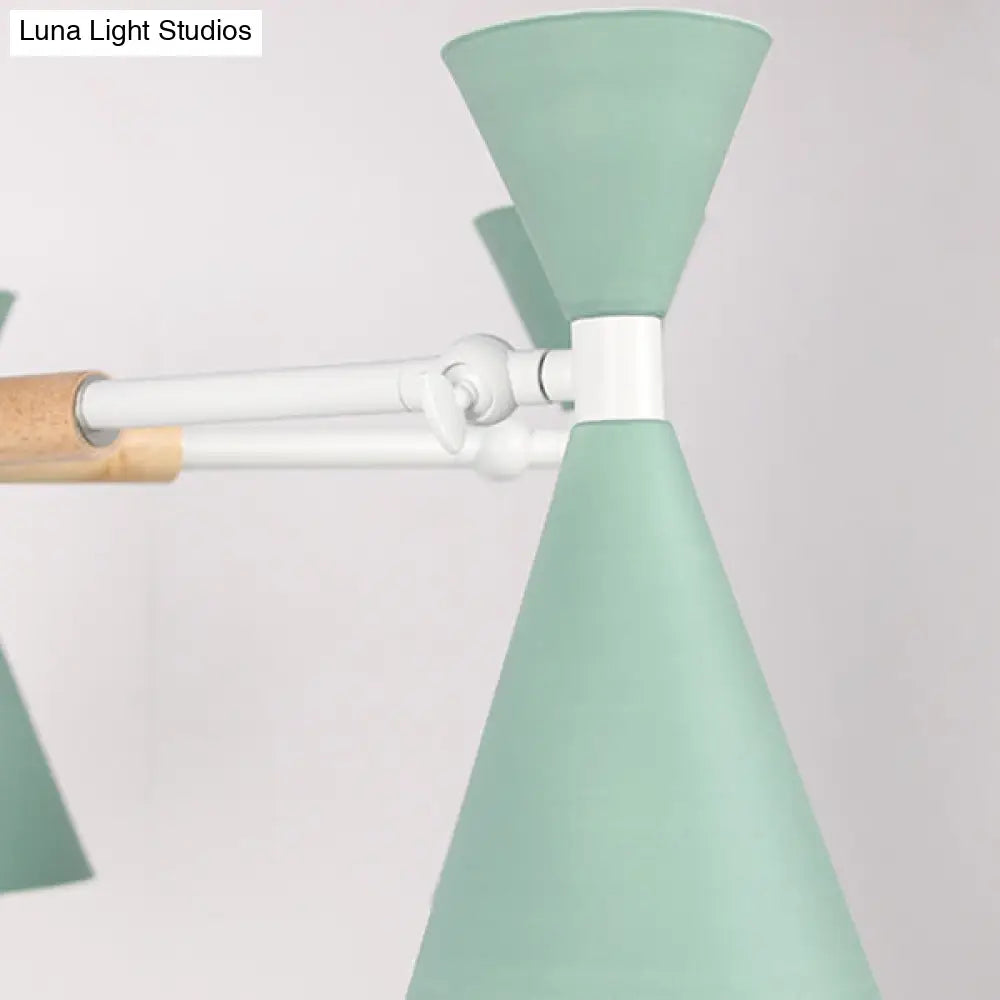 6-Light Scandinavian Hanging Chandelier With Metal Horn Shade For Kids Bedroom