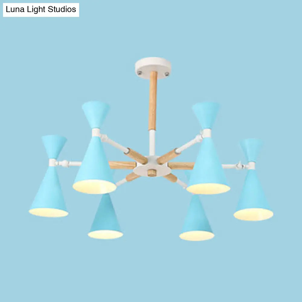 6-Light Scandinavian Hanging Chandelier With Metal Horn Shade For Kids Bedroom