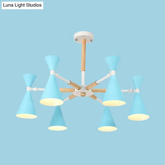 6-Light Scandinavian Hanging Chandelier With Metal Horn Shade For Kids Bedroom