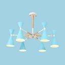 6-Light Scandinavian Hanging Chandelier With Metal Horn Shade For Kids Bedroom Blue