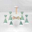 6-Light Scandinavian Hanging Chandelier With Metal Horn Shade For Kids Bedroom Green