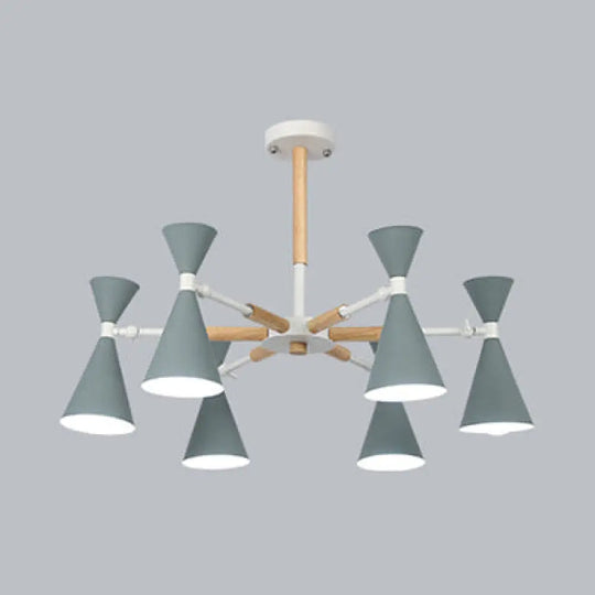6-Light Scandinavian Hanging Chandelier With Metal Horn Shade For Kids Bedroom Grey