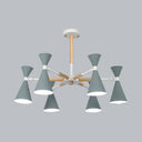 6-Light Scandinavian Hanging Chandelier With Metal Horn Shade For Kids Bedroom Grey