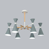 6-Light Scandinavian Hanging Chandelier With Metal Horn Shade For Kids Bedroom Grey