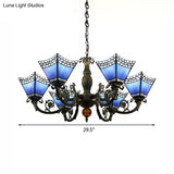 6-Light Tiffany-Style Chandelier For Dining Rooms With Chain - Geometric Hanging Fixture And Art