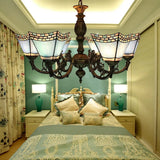6-Light Tiffany-Style Chandelier For Dining Rooms With Chain - Geometric Hanging Fixture And Art