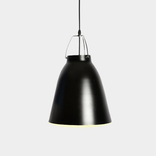 Modern Bell Ceiling Pendant: 1-Head Metallic Hanging Light In Black/White - Dining Room Fixture