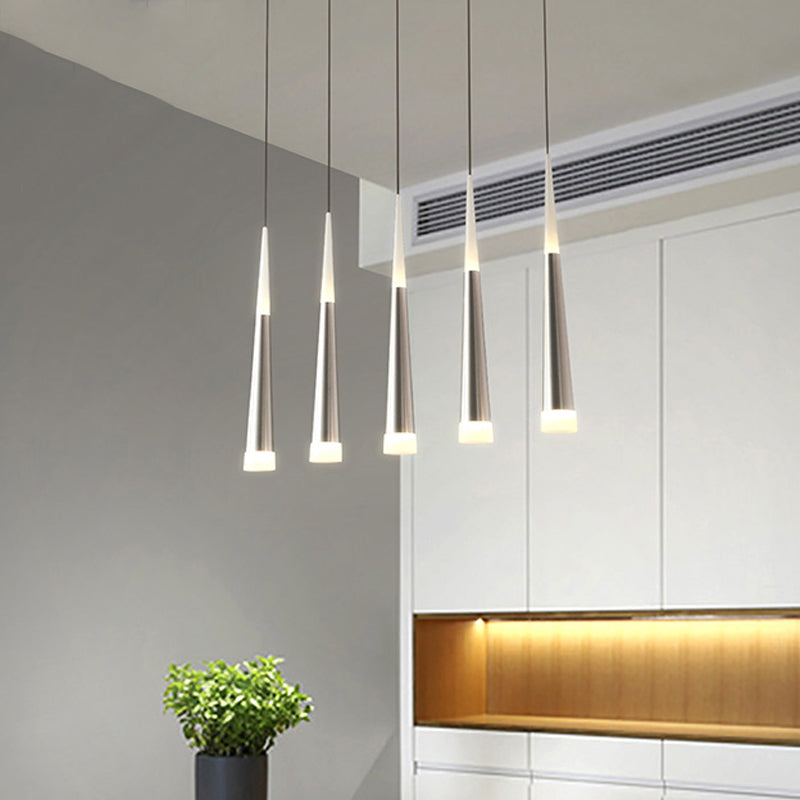 Modern Metal Tapered Hanging Lamp With Silver Pendant Light - 5/6 Heads For Dining Room In