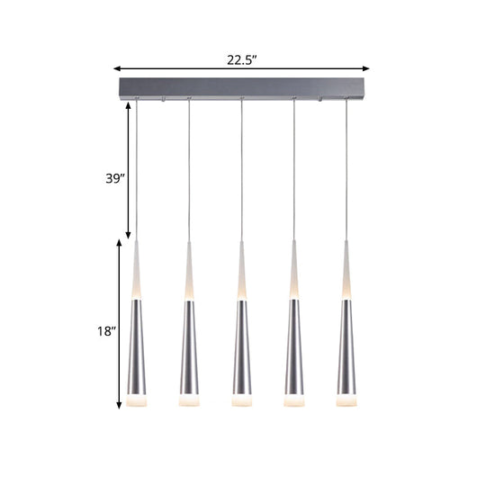 Modern Metal Tapered Hanging Lamp With Silver Pendant Light - 5/6 Heads For Dining Room In