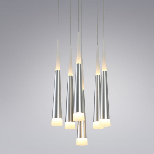 Modern Metal Tapered Hanging Lamp With Silver Pendant Light - 5/6 Heads For Dining Room In