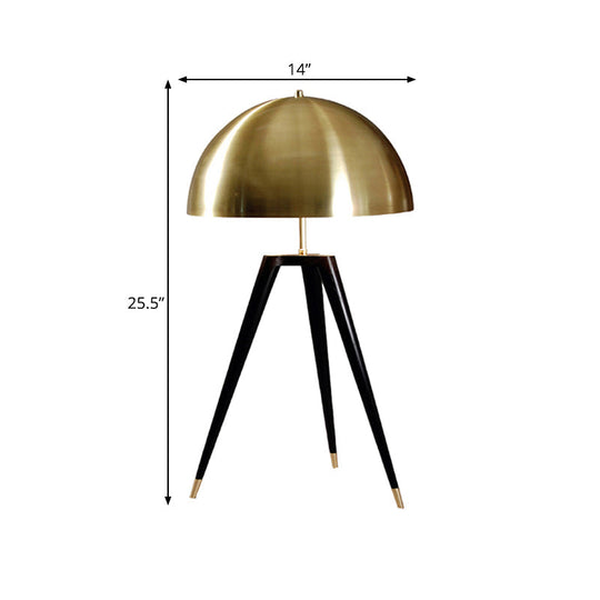 Contemporary Gold Finish Dome Table Lamp With Tripod - 1 Light Metallic For Living Room