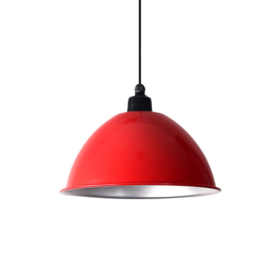 Industrial Style Domed Aluminum Ceiling Fixture - 12.5’/14’ Corded Hanging Lamp In Black/Red