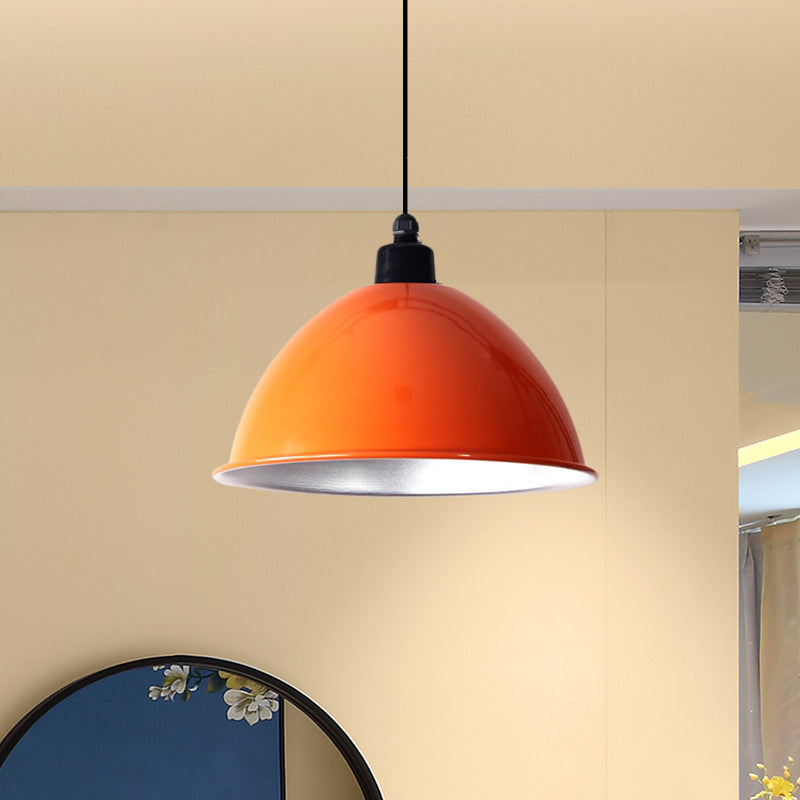 Industrial Style Domed Aluminum Ceiling Fixture - 12.5’/14’ Corded Hanging Lamp In Black/Red